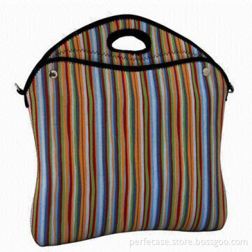 Neoprene Laptop Case, Durable and Fashionable Striped Canvas Outside, Convenient Carrying Handle